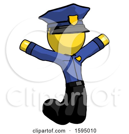 Yellow Police Man Jumping or Kneeling with Gladness by Leo Blanchette