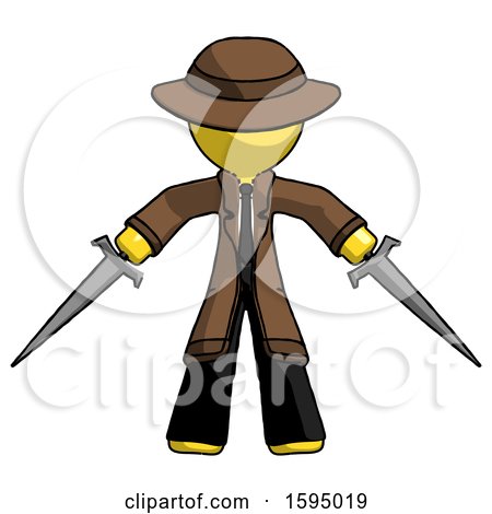 Yellow Detective Man Two Sword Defense Pose by Leo Blanchette