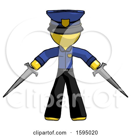 Yellow Police Man Two Sword Defense Pose by Leo Blanchette