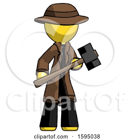 Yellow Detective Man with Sledgehammer Standing Ready to Work or Defend by Leo Blanchette