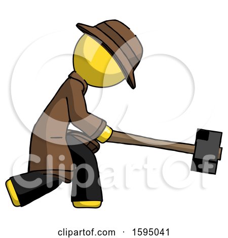 Yellow Detective Man Hitting with Sledgehammer, or Smashing Something by Leo Blanchette