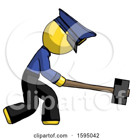 Yellow Police Man Hitting with Sledgehammer, or Smashing Something by Leo Blanchette