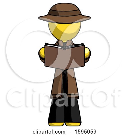 Yellow Detective Man Reading Book While Standing up Facing Viewer by Leo Blanchette