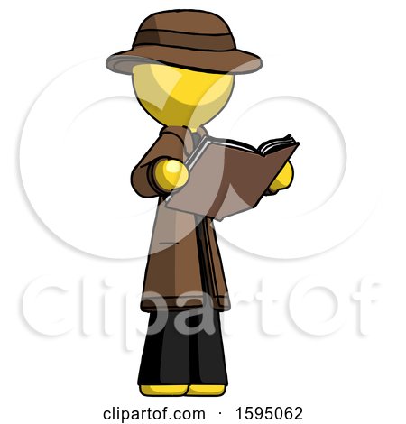 Yellow Detective Man Reading Book While Standing up Facing Away by Leo Blanchette