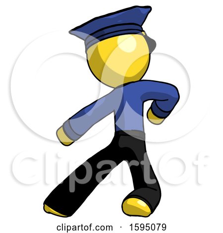 Yellow Police Man Karate Defense Pose Left by Leo Blanchette