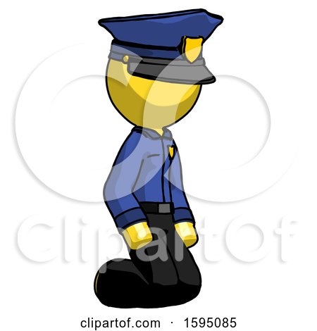 Yellow Police Man Kneeling Angle View Right by Leo Blanchette