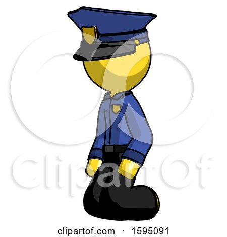 Yellow Police Man Kneeling Angle View Left by Leo Blanchette