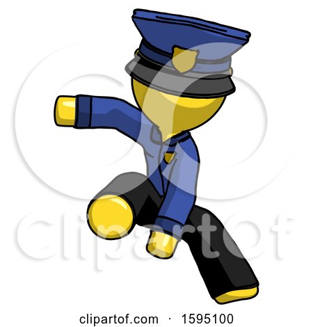 Yellow Police Man Action Hero Jump Pose by Leo Blanchette