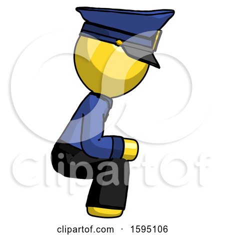 Yellow Police Man Squatting Facing Right by Leo Blanchette