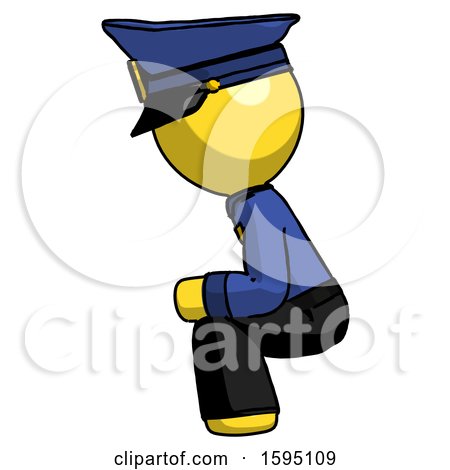 Yellow Police Man Squatting Facing Left by Leo Blanchette