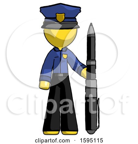 Yellow Police Man Holding Large Pen by Leo Blanchette