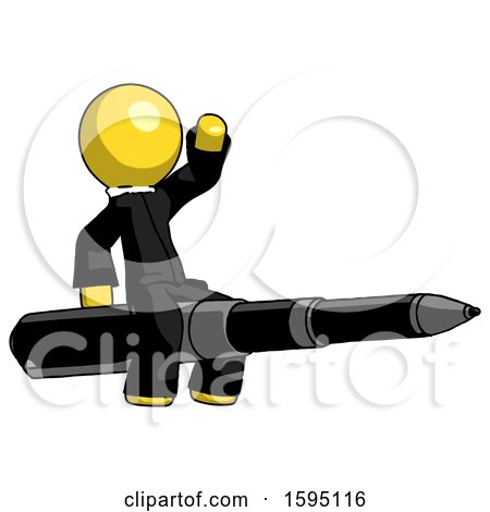 Yellow Clergy Man Riding a Pen like a Giant Rocket by Leo Blanchette