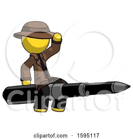 Yellow Detective Man Riding a Pen like a Giant Rocket by Leo Blanchette