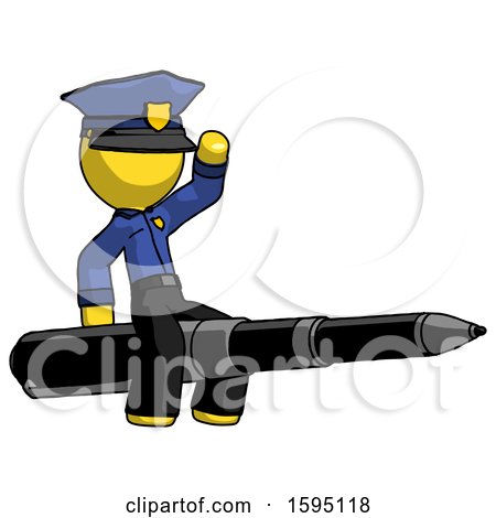 Yellow Police Man Riding a Pen like a Giant Rocket by Leo Blanchette