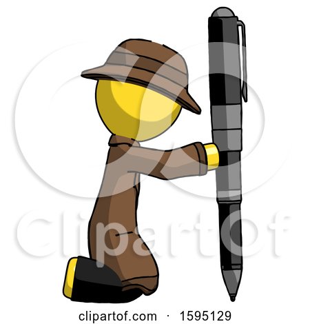 Yellow Detective Man Posing with Giant Pen in Powerful yet Awkward Manner. by Leo Blanchette