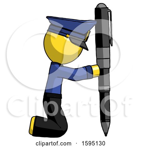 Yellow Police Man Posing with Giant Pen in Powerful yet Awkward Manner. by Leo Blanchette