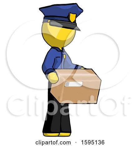 Yellow Police Man Holding Package to Send or Recieve in Mail by Leo Blanchette