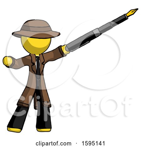 Yellow Detective Man Pen Is Mightier Than the Sword Calligraphy Pose by Leo Blanchette