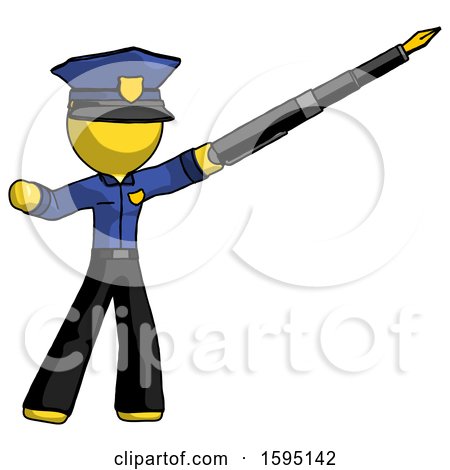Yellow Police Man Pen Is Mightier Than the Sword Calligraphy Pose by Leo Blanchette