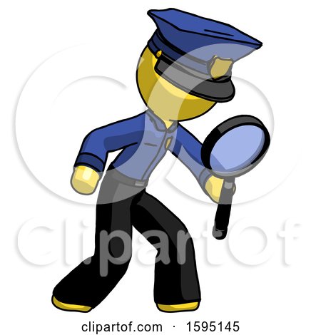 Yellow Police Man Inspecting with Large Magnifying Glass Right by Leo Blanchette