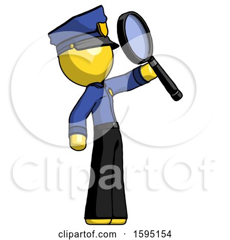 Yellow Police Man Inspecting with Large Magnifying Glass Facing up by Leo Blanchette