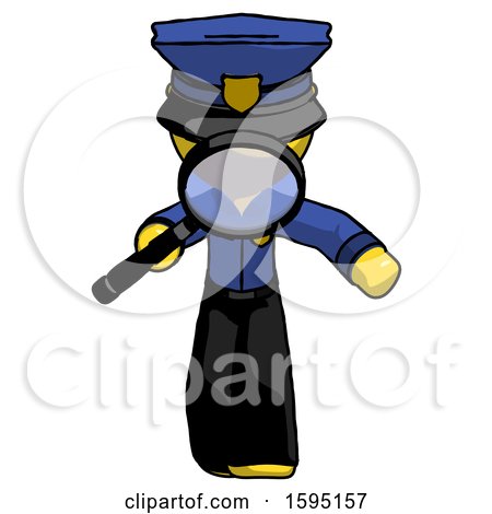 Yellow Police Man Looking down Through Magnifying Glass by Leo Blanchette