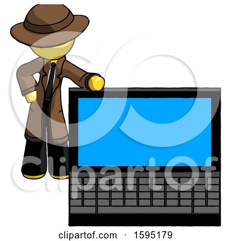 Yellow Detective Man Beside Large Laptop Computer, Leaning Against It by Leo Blanchette