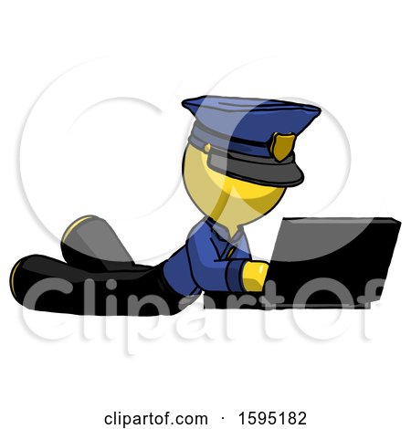 Yellow Police Man Using Laptop Computer While Lying on Floor Side Angled View by Leo Blanchette