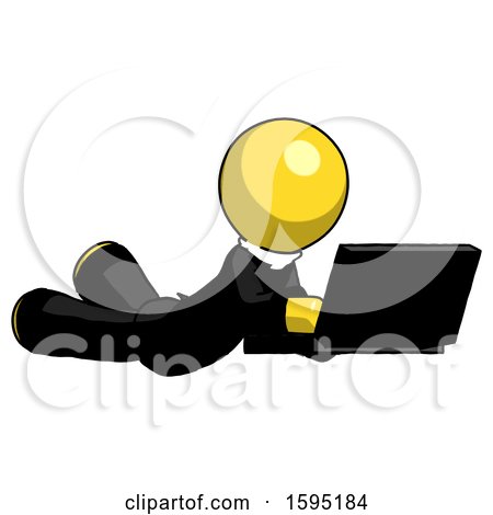 Yellow Clergy Man Using Laptop Computer While Lying on Floor Side Angled View by Leo Blanchette