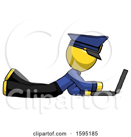 Yellow Police Man Using Laptop Computer While Lying on Floor Side View by Leo Blanchette