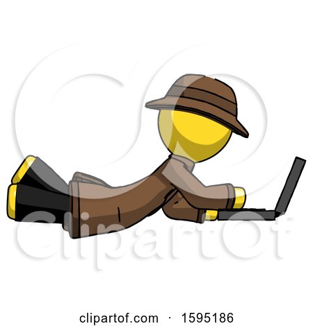 Yellow Detective Man Using Laptop Computer While Lying on Floor Side View by Leo Blanchette