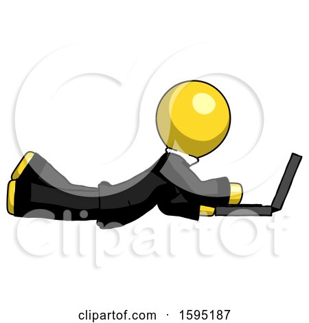 Yellow Clergy Man Using Laptop Computer While Lying on Floor Side View by Leo Blanchette