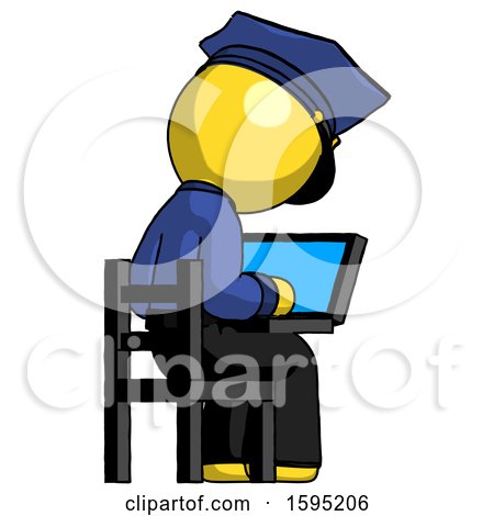 Yellow Police Man Using Laptop Computer While Sitting in Chair View from Back by Leo Blanchette