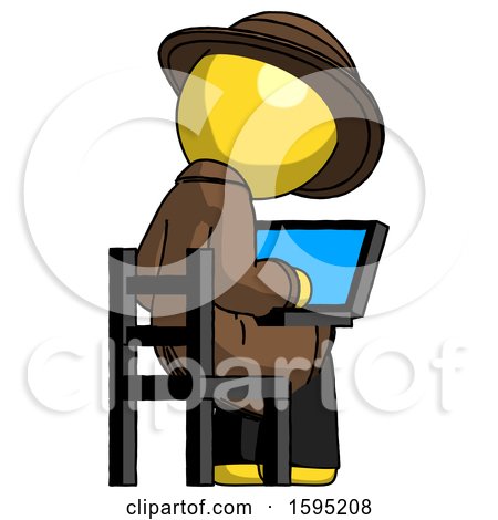 Yellow Detective Man Using Laptop Computer While Sitting in Chair View from Back by Leo Blanchette