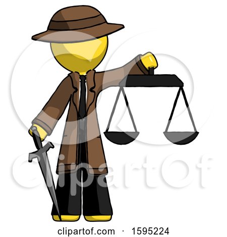 Yellow Detective Man Justice Concept with Scales and Sword, Justicia Derived by Leo Blanchette