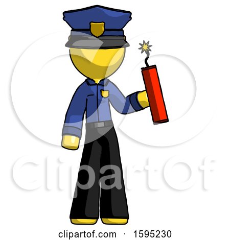 Yellow Police Man Holding Dynamite with Fuse Lit by Leo Blanchette