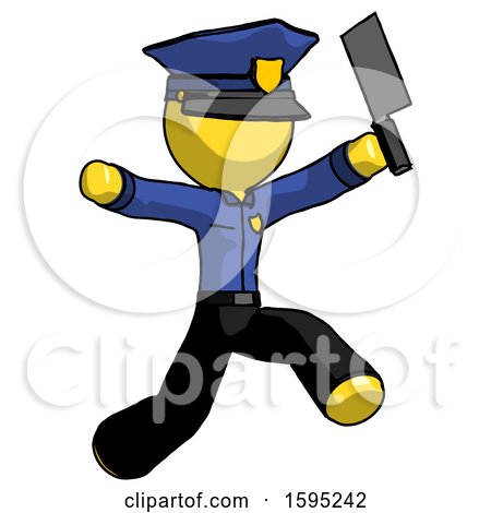 Yellow Police Man Psycho Running with Meat Cleaver by Leo Blanchette