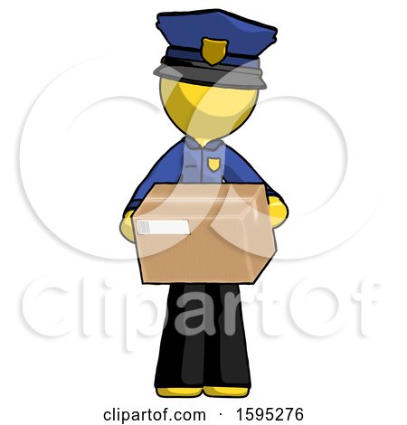 Yellow Police Man Holding Box Sent or Arriving in Mail by Leo Blanchette