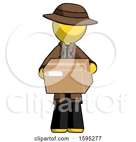 Yellow Detective Man Holding Box Sent or Arriving in Mail by Leo Blanchette