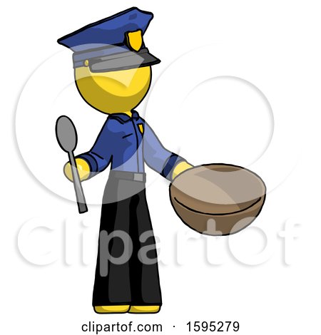 Yellow Police Man with Empty Bowl and Spoon Ready to Make Something by Leo Blanchette