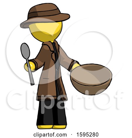 Yellow Detective Man with Empty Bowl and Spoon Ready to Make Something by Leo Blanchette