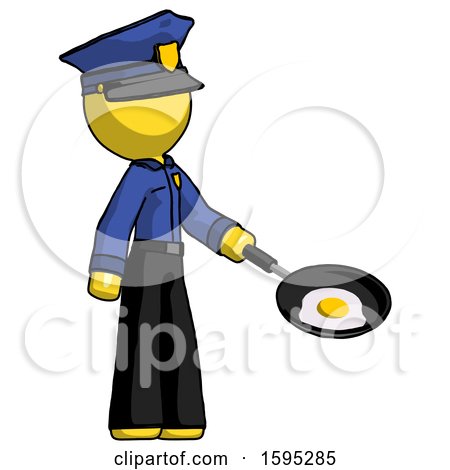 Yellow Police Man Frying Egg in Pan or Wok Facing Right by Leo Blanchette