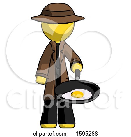 Yellow Detective Man Frying Egg in Pan or Wok by Leo Blanchette