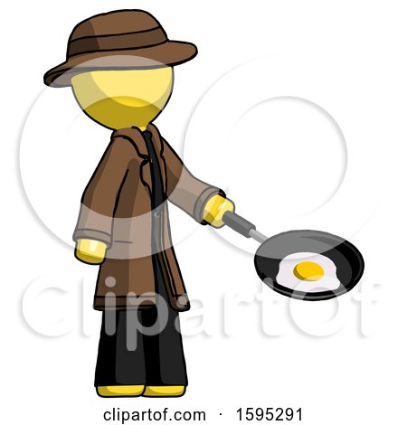 Yellow Detective Man Frying Egg in Pan or Wok Facing Right by Leo Blanchette