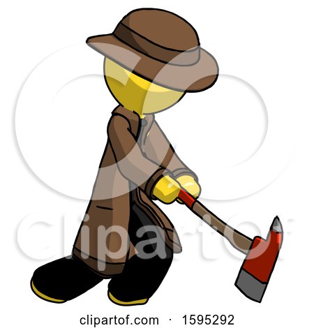 Yellow Detective Man Striking with a Red Firefighter's Ax by Leo Blanchette
