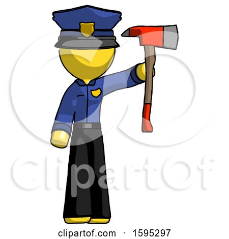 Yellow Police Man Holding up Red Firefighter's Ax by Leo Blanchette