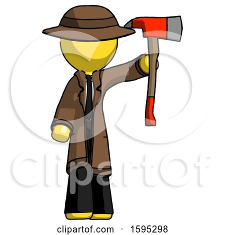 Yellow Detective Man Holding up Red Firefighter's Ax by Leo Blanchette