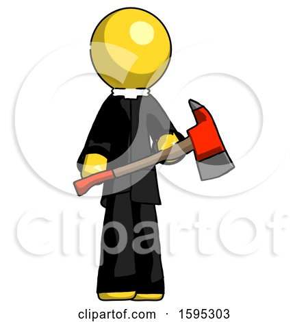 Yellow Clergy Man Holding Red Fire Fighter's Ax by Leo Blanchette