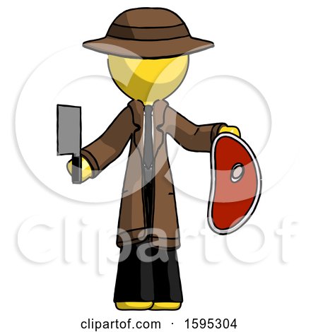 Yellow Detective Man Holding Large Steak with Butcher Knife by Leo Blanchette