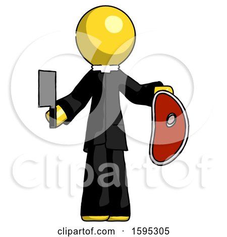 Yellow Clergy Man Holding Large Steak with Butcher Knife by Leo Blanchette